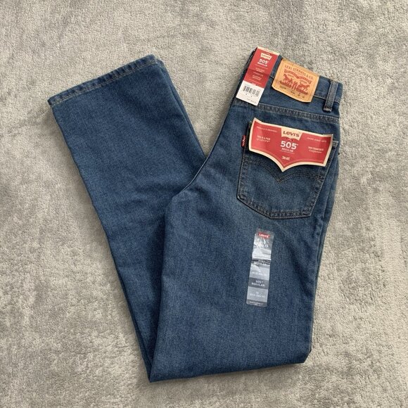 Levi's 505 Jeans Boys Junior Size 16 Blue Denim Straight Leg Regular 28x30” - Picture 1 of 14